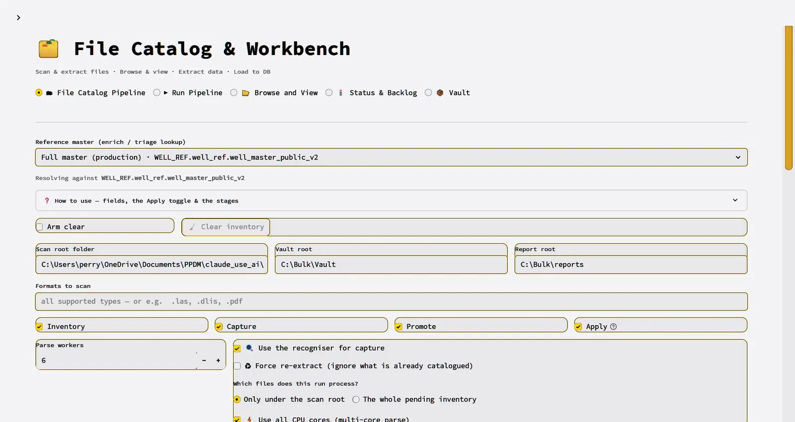 File Catalog and Workbench pipeline settings